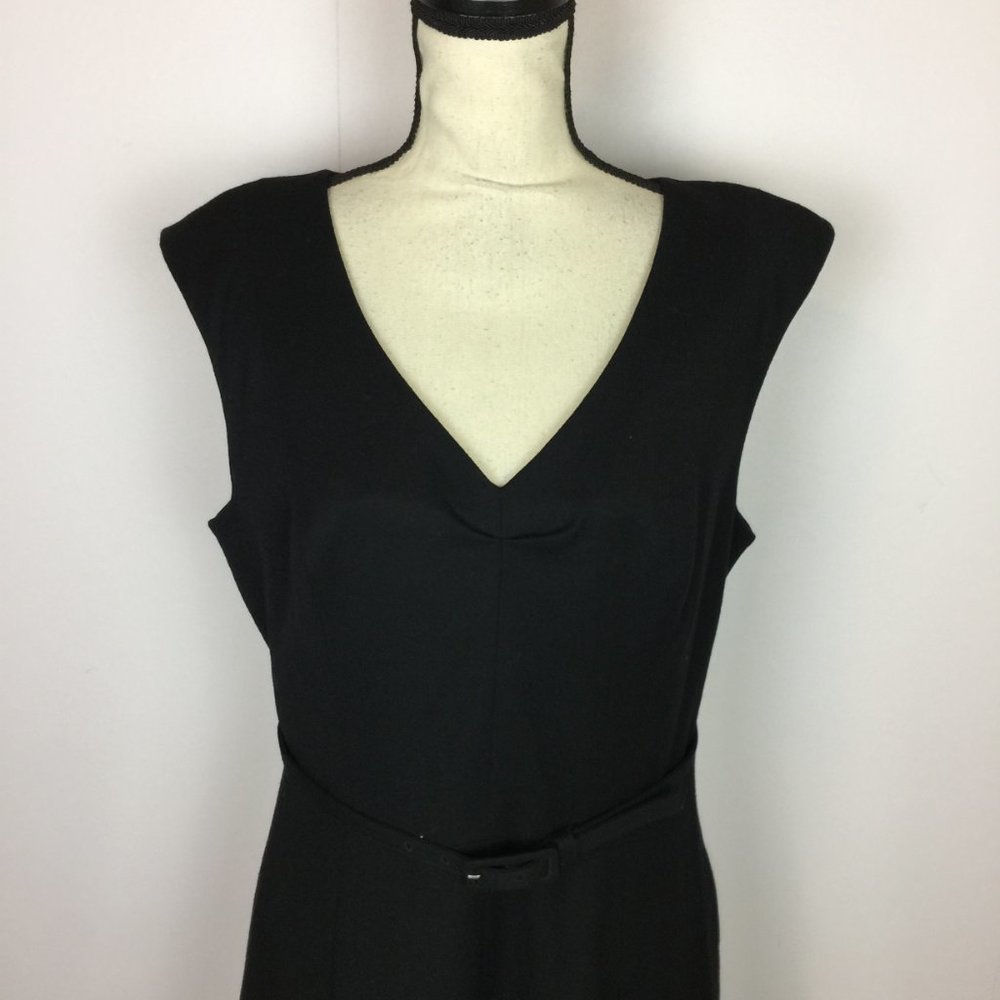 Talbots Fit & Flare Dress Sz 12 Womans Black Wool Cap Sleeve Belt V-neck Pocket - Picture 10 of 13